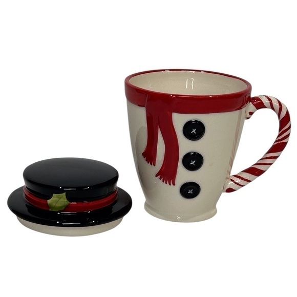 Snowman Mug 2-Pc w/Tophat Hallmark Red/Black/Green Coffee/Hot Cocoa EUC - Picture 3 of 7